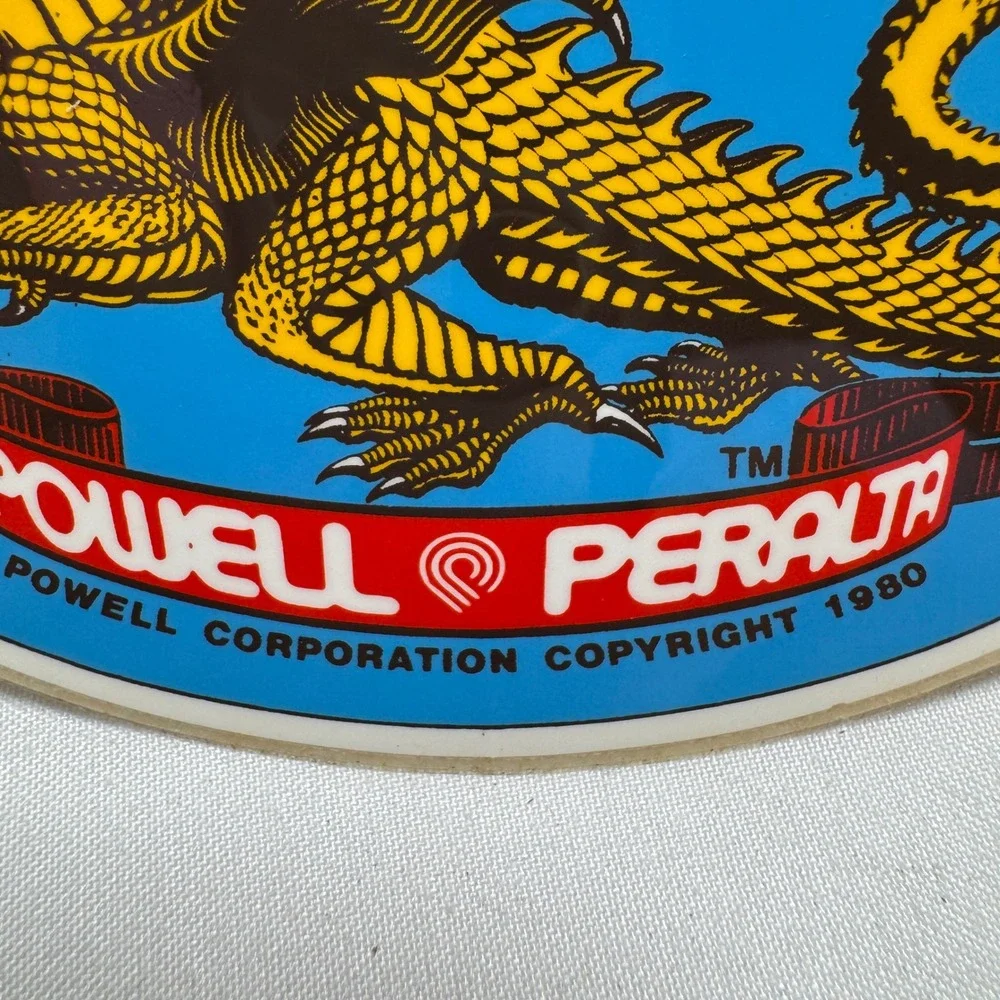 Vintage 1980 Powell Peralta Dragon Skateboard Sticker Blue Yellow Oval Decal